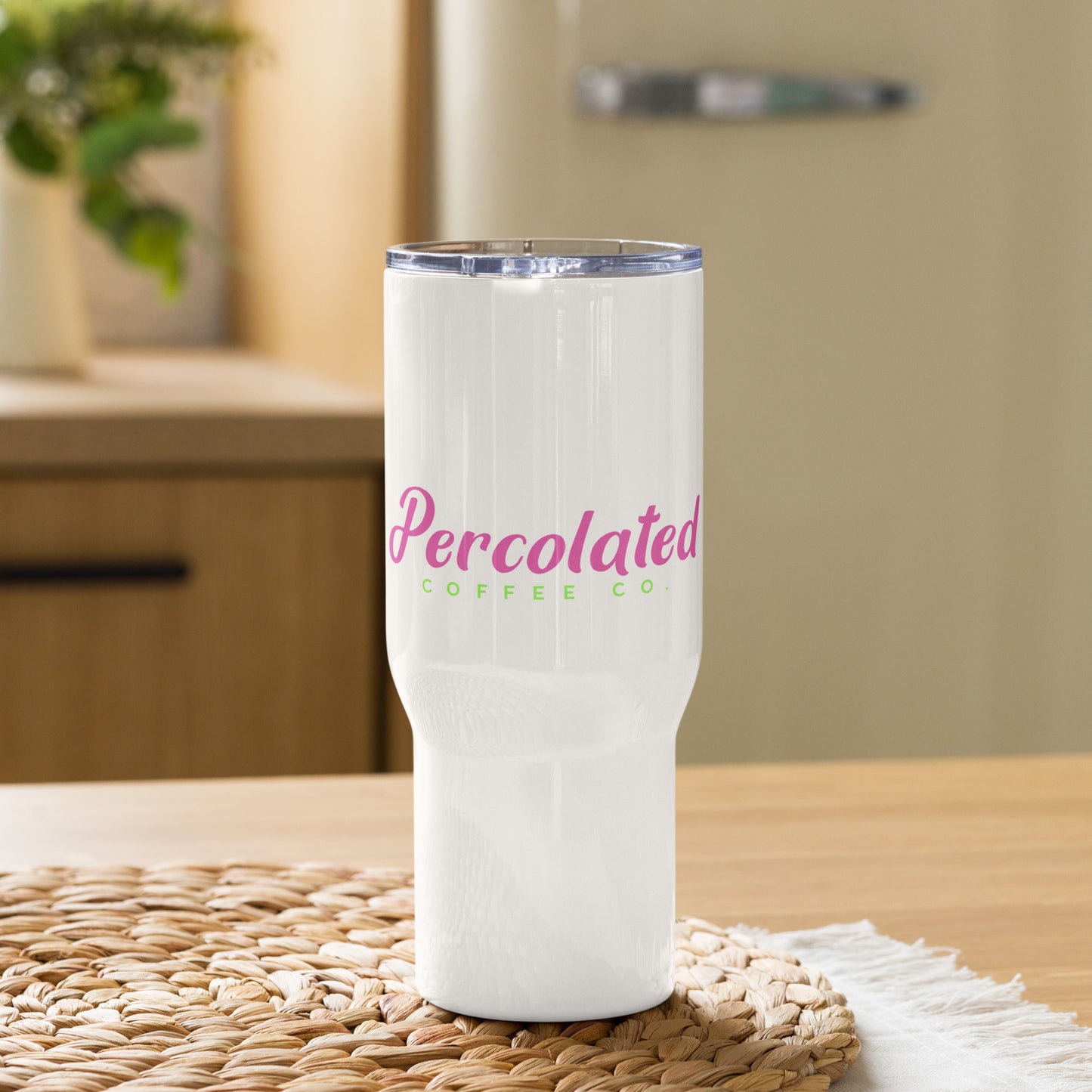 Percolated travel mug with handle