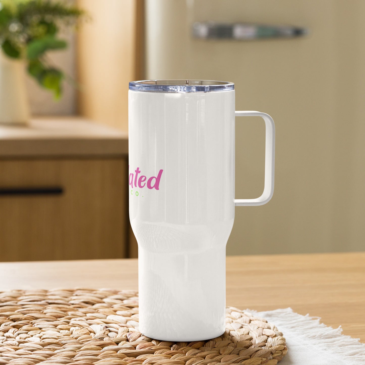 Percolated travel mug with handle